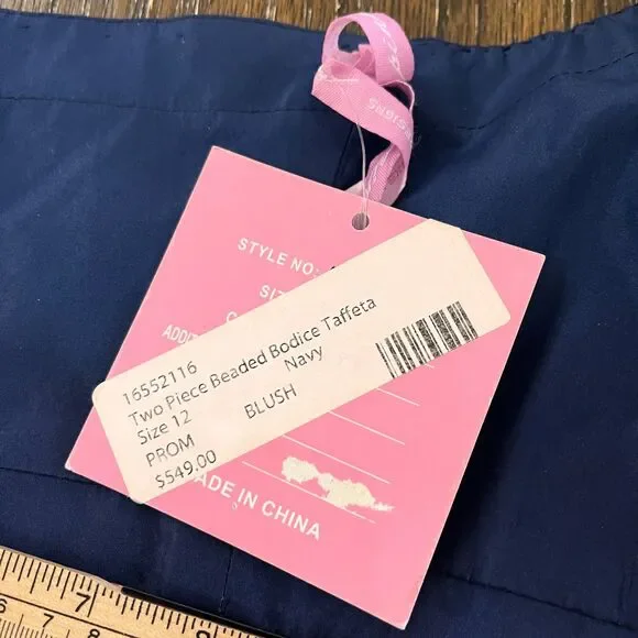 Pink by Alexia Designs Two-Piece Beaded Prom Gown Navy Blue Size 12 NWT